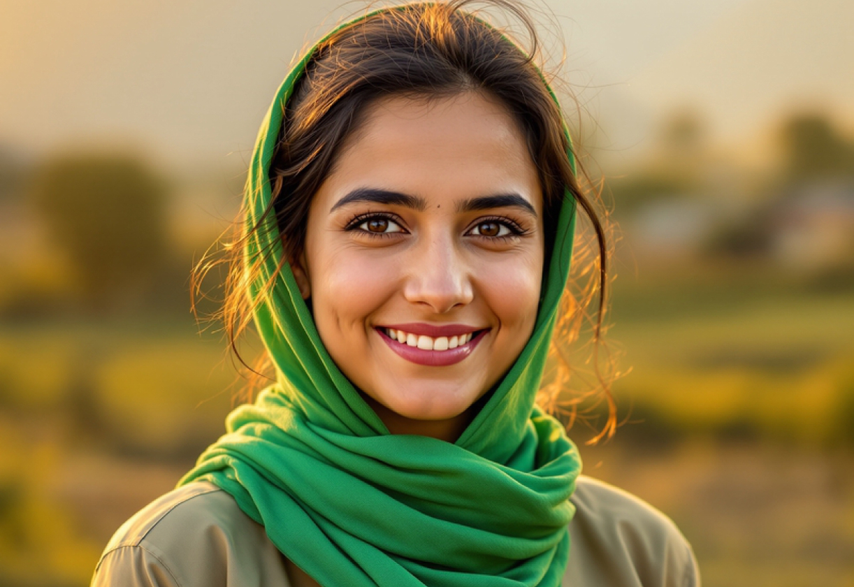 Smiling volunteer in a green scarf