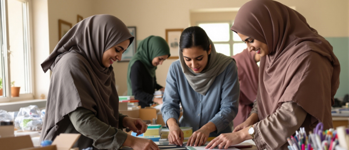 Volunteers sorting supplies together