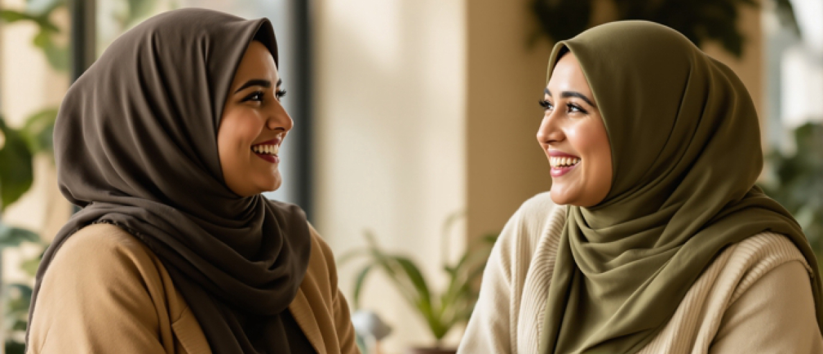 Two volunteers talking and smiling