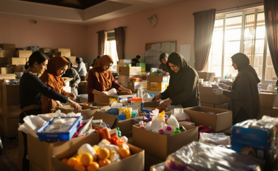 Volunteers packing relief supplies